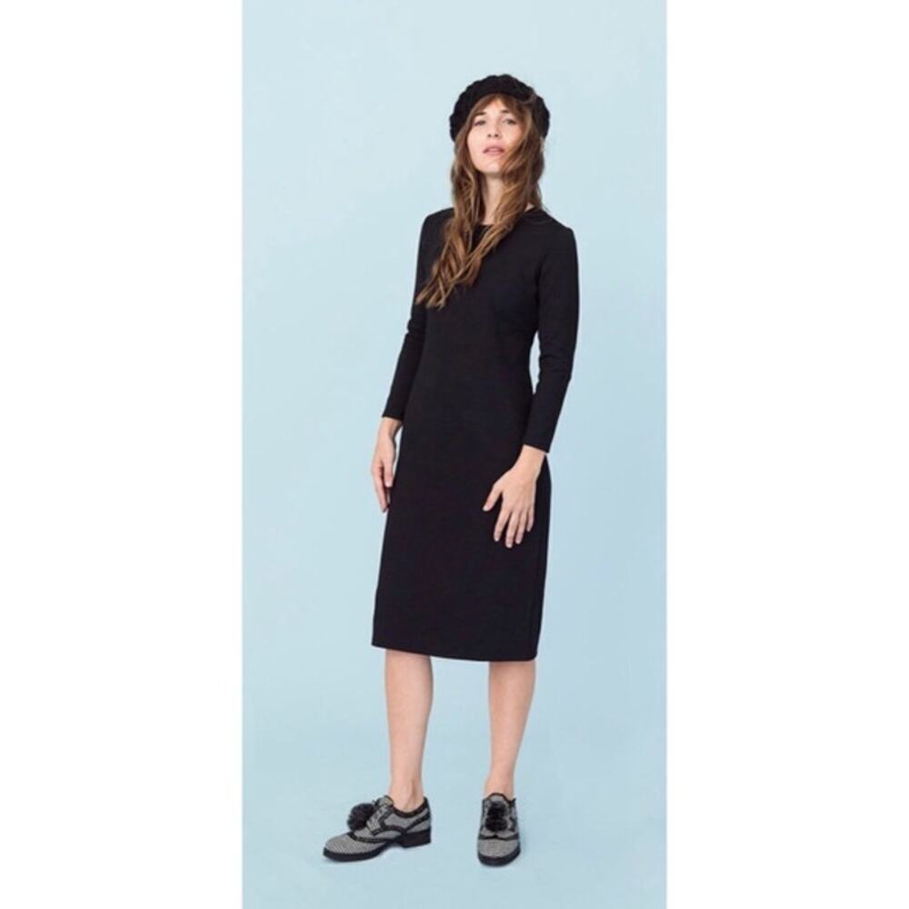 SONNET JAMES Reese Black Textured Dress Size Small Waffle Knit Midi Long Sleeves